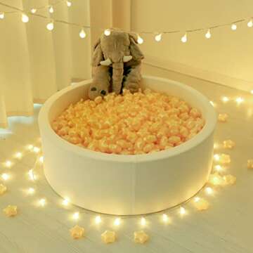 TRENDPLAY Star Ball Pit Balls for Ball Pits -100pcs Plastic Ball Star Shapes Non-Toxic Crush Proof Play Balls for Play Tent Pool Playpen Party Decoration, Stars Shaped Pearl Gold