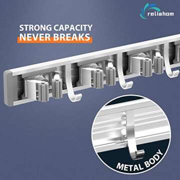 reliahom Broom Holder Mop Hanger Wall Mount Metal Organization Garage Storage System Garden Kitchen ...