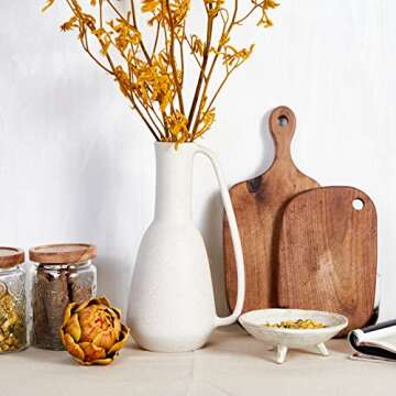 BlossoME Ceramic White Vase 12 inch Tall with Handle Matte Glazed Pottery Vessel Rustic Stoneware Ta...