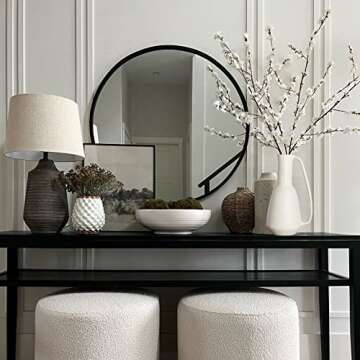 BlossoME Ceramic White Vase 12 inch Tall with Handle Matte Glazed Pottery Vessel Rustic Stoneware Table Decor Neutral Clay Jug Centerpiece Slender Shelf Book Pitcher Decor Flower Vessel