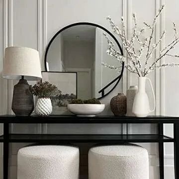 BlossoME Ceramic White Vase 12 inch Tall with Handle Matte Glazed Pottery Vessel Rustic Stoneware Table Decor Neutral Clay Jug Centerpiece Slender Shelf Book Pitcher Decor Flower Vessel