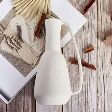 BlossoME Ceramic White Vase 12 inch Tall with Handle Matte Glazed Pottery Vessel Rustic Stoneware Table Decor Neutral Clay Jug Centerpiece Slender Shelf Book Pitcher Decor Flower Vessel