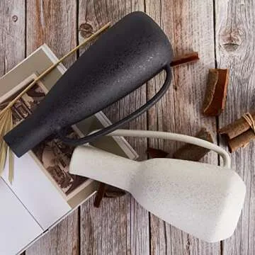 BlossoME Ceramic White Vase 12 inch Tall with Handle Matte Glazed Pottery Vessel Rustic Stoneware Table Decor Neutral Clay Jug Centerpiece Slender Shelf Book Pitcher Decor Flower Vessel