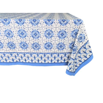 ATOSII Morocco Blue 100% Cotton Tablecloth, Handblock Print Rectangle Table Cover for Kitchen Dining I Tabletop Linen I Parties, Thanksgiving, Christmas, Wedding, Table Cloth 60 X 108 Inches