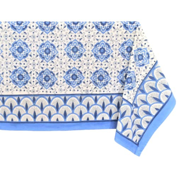 ATOSII Morocco Blue 100% Cotton Tablecloth, Handblock Print Rectangle Table Cover for Kitchen Dining I Tabletop Linen I Parties, Thanksgiving, Christmas, Wedding, Table Cloth 60 X 108 Inches