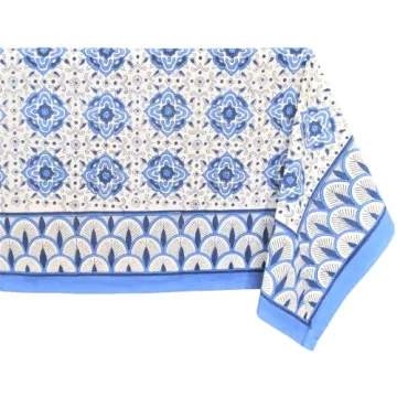 ATOSII Morocco Blue 100% Cotton Tablecloth, Handblock Print Rectangle Table Cover for Kitchen Dining I Tabletop Linen I Parties, Thanksgiving, Christmas, Wedding, Table Cloth 60 X 108 Inches