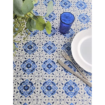 ATOSII Morocco Blue 100% Cotton Tablecloth, Handblock Print Rectangle Table Cover for Kitchen Dining I Tabletop Linen I Parties, Thanksgiving, Christmas, Wedding, Table Cloth 60 X 108 Inches