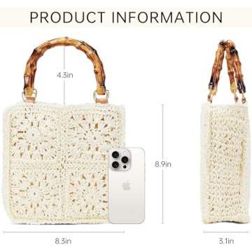 White Beach Straw Bag with Bamboo Handle Summer Essential