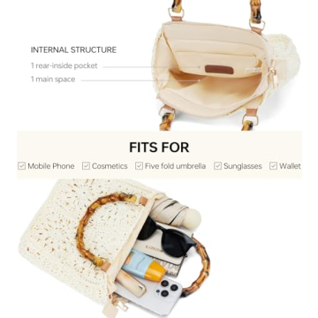 White Beach Straw Bag with Bamboo Handle Summer Essential