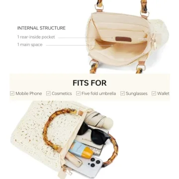 White Beach Straw Bag with Bamboo Handle Summer Essential