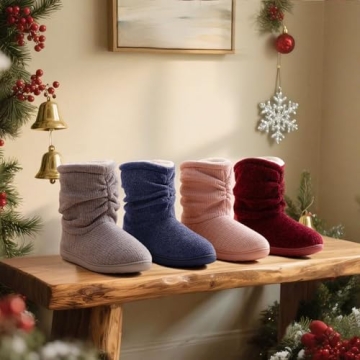 LongBay Plush Chenille Bootie Slippers for Women