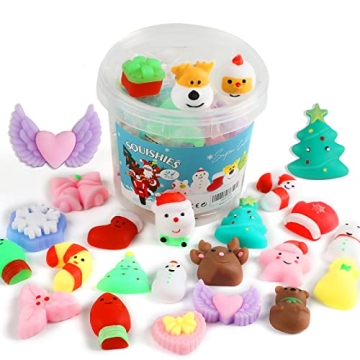 KINGYAO Squishy Fidget Toys, Mini Mochi Squishies 24 Pcs Party Christmas Mochi Favors for Kids Kawai...