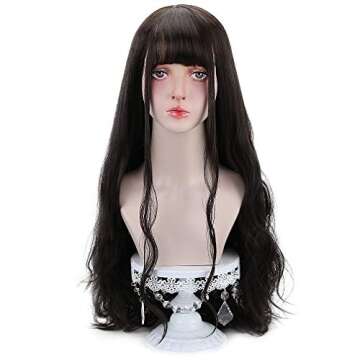 STYLER Long Black Synthetic Wig with Bangs - Natural Long Wavy Cosply Wigs for Women Halloween Christmas 30" (Black)