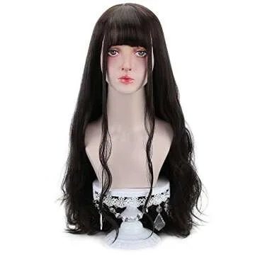 STYLER Long Black Synthetic Wig with Bangs - Natural Long Wavy Cosply Wigs for Women Halloween Christmas 30" (Black)