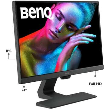 BenQ GW2480 Computer Monitor 24" FHD 1920x1080p | IPS | Eye-Care Tech | Low Blue Light | Anti-Glare | Adaptive Brightness | Tilt Screen | Built-In Speakers | DisplayPort | HDMI | VGA,Black