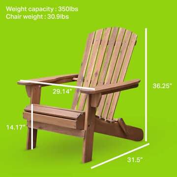 Plant Theatre Wooden Adirondack Chair - Weather Resistant, Acacia Wood, Foldable Fire Pit Chairs for...