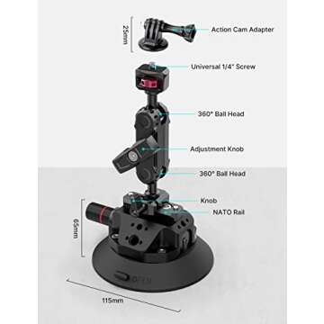 Camera Suction Cup Mount for Action Cameras - ULANZI SC-02 4.5in Pump-actived Vacuum Suction Mount w...
