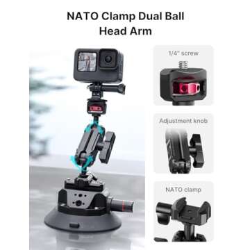 Camera Suction Cup Mount for Action Cameras - ULANZI SC-02 4.5in Pump-actived Vacuum Suction Mount w Quick Release NATO Magic Arm Car Boat Windshield Window Mount Compatible with Action Cameras