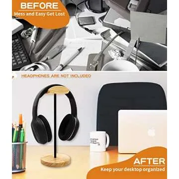 Bliocefo Headphone Stand Nature Wood & Aluminum Headset Hanger Mount Hook Gaming Holder Desktop Earphone Artful Functional Craftmanship Stand for All Headsets with Solid Wooden Base