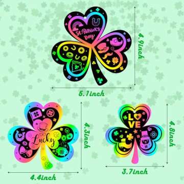 CY2SIDE 60PCS St. Patrick’s Day Shamrock Rainbow Color Scratch Bookmark for Kid DIY Shamrock Rainbow Color Scratch Craft Kit Shamrock Magic Scratch Paper Art Decoration St. Patrick Party Favor