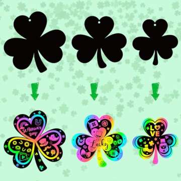 CY2SIDE 60PCS St. Patrick’s Day Shamrock Rainbow Color Scratch Bookmark for Kid DIY Shamrock Rainbow Color Scratch Craft Kit Shamrock Magic Scratch Paper Art Decoration St. Patrick Party Favor