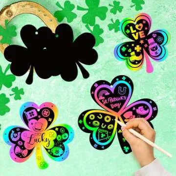 CY2SIDE 60PCS St. Patrick’s Day Shamrock Rainbow Color Scratch Bookmark for Kid DIY Shamrock Rainbow Color Scratch Craft Kit Shamrock Magic Scratch Paper Art Decoration St. Patrick Party Favor