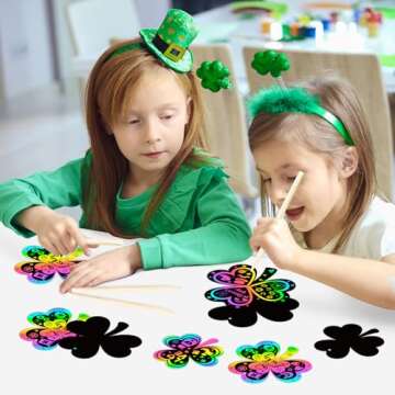CY2SIDE 60PCS St. Patrick’s Day Shamrock Rainbow Color Scratch Bookmark for Kid DIY Shamrock Rainbow Color Scratch Craft Kit Shamrock Magic Scratch Paper Art Decoration St. Patrick Party Favor