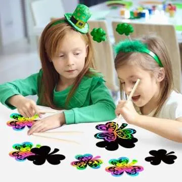 CY2SIDE 60PCS St. Patrick’s Day Shamrock Rainbow Color Scratch Bookmark for Kid DIY Shamrock Rainbow Color Scratch Craft Kit Shamrock Magic Scratch Paper Art Decoration St. Patrick Party Favor