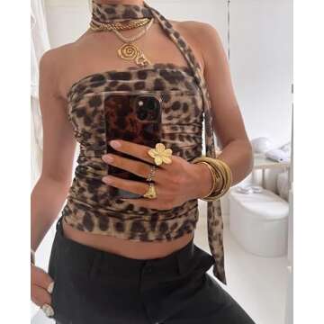 Women Leopard Print Tube Top Sexy Strapless Bandeau Crop Tops Cheetah Print Y2k Going Out Streetwear...