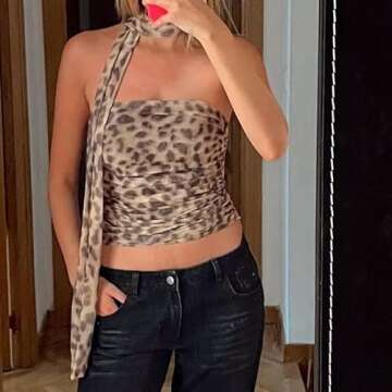 Women Leopard Print Tube Top Sexy Strapless Bandeau Crop Tops Cheetah Print Y2k Going Out Streetwear(Light Brown,M)