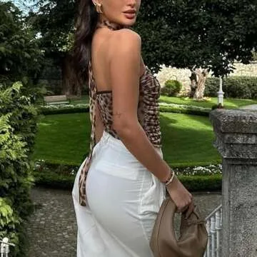 Women Leopard Print Tube Top Sexy Strapless Bandeau Crop Tops Cheetah Print Y2k Going Out Streetwear(Light Brown,M)