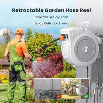 Giraffe Tools Retractable Hose Reel 1/2" x 65 ft Heavy Duty, Auto Rewind, 9-Function Nozzle