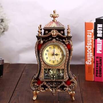 Decorative Table Clock,URMAGIC European Vintage Style Antique Clock with 12 Songs,12x6 Inch Plastic ...