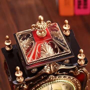 Decorative Table Clock,URMAGIC European Vintage Style Antique Clock with 12 Songs,12x6 Inch Plastic Retro Shelf Clock,Battery Operated Desktop Clock,Decorative Desk Alarm Clocks for Home Room Decor