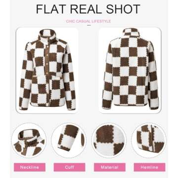SHEWIN Jackets For Women Causal Fleece Jacket Loose Button Down Sherpa Plaid Winter Coats With Pockets Womens Fall Fashion 2024 Chestnut Small