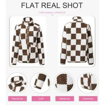 SHEWIN Jackets For Women Causal Fleece Jacket Loose Button Down Sherpa Plaid Winter Coats With Pockets Womens Fall Fashion 2024 Chestnut Small