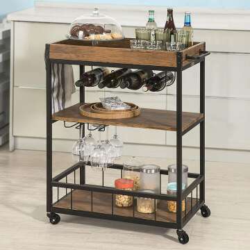 Rustic Bar Serving Cart FKW56-N - Mobile Kitchen Trolley