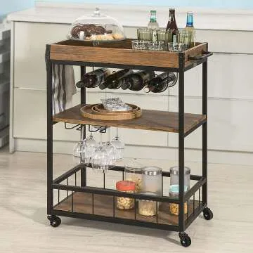 Rustic Bar Serving Cart FKW56-N - Mobile Kitchen Trolley