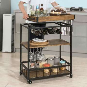 Rustic Bar Serving Cart FKW56-N - Mobile Kitchen Trolley