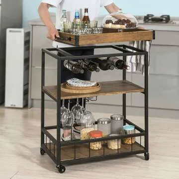Rustic Bar Serving Cart FKW56-N - Mobile Kitchen Trolley