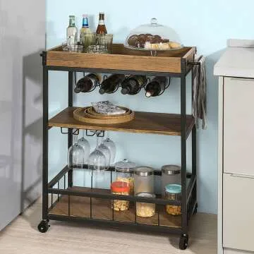 Rustic Bar Serving Cart FKW56-N - Mobile Kitchen Trolley