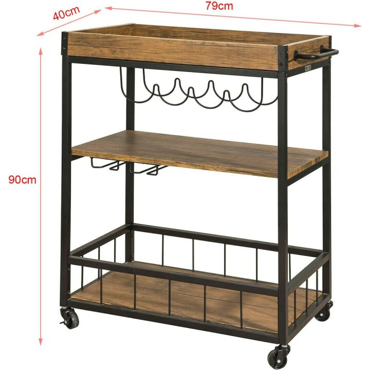 Rustic Bar Serving Cart FKW56-N - Mobile Kitchen Trolley