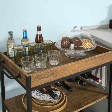 Rustic Bar Serving Cart FKW56-N - Mobile Kitchen Trolley