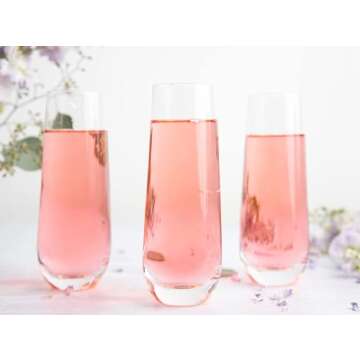 KooK Champagne Flutes, Champagne Glasses, Mimosa Glasses, Stemless Champagne Flutes, Set of 8, 9.4oz...