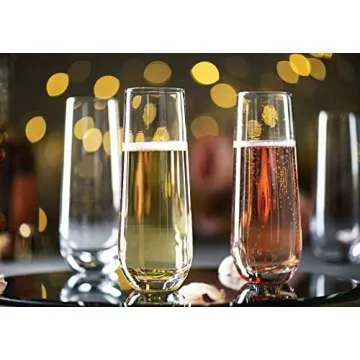 KooK Champagne Flutes, Champagne Glasses, Mimosa Glasses, Stemless Champagne Flutes, Set of 8, 9.4oz, Rose, Prosecco, for Weddings and Parties, Dishwasher Safe