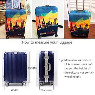TRAVEL KIN Thickened Luggage Cover ，Washable Travel Gear Cover，18/24/28/32 Inch Suitcase Spandex Protective Cover (XL(29"-32" luggage), European Attractions)