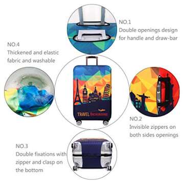 TRAVEL KIN Thickened Luggage Cover ，Washable Travel Gear Cover，18/24/28/32 Inch Suitcase Spandex Protective Cover (XL(29"-32" luggage), European Attractions)