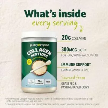 Purely Inspired Collagen Powder, Unflavored (20 Servings) - 20g Collagen Peptides Protein Powder for Women & Men - Grass-Fed & Pasture Raised - Gluten-Free, Paleo & Keto-Friendly Collagen Drink