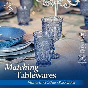 Yungala Blue Glass Tumblers set of 6 Highball glasses, Dishwasher Safe Blue Glassware made from Blue Glass, 6 colored drinking glasses