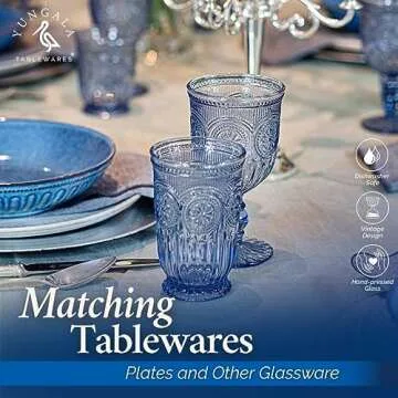 Yungala Blue Glass Tumblers set of 6 Highball glasses, Dishwasher Safe Blue Glassware made from Blue Glass, 6 colored drinking glasses